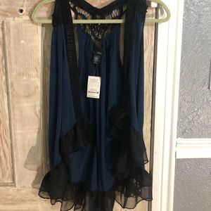 Daytrip dark blue and black trim flyaway vest